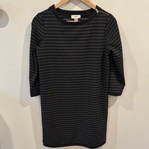 Loft Women’s Striped Black Gray Mini Dress Ann Taylor 3/4 Sleeve Casual Size S